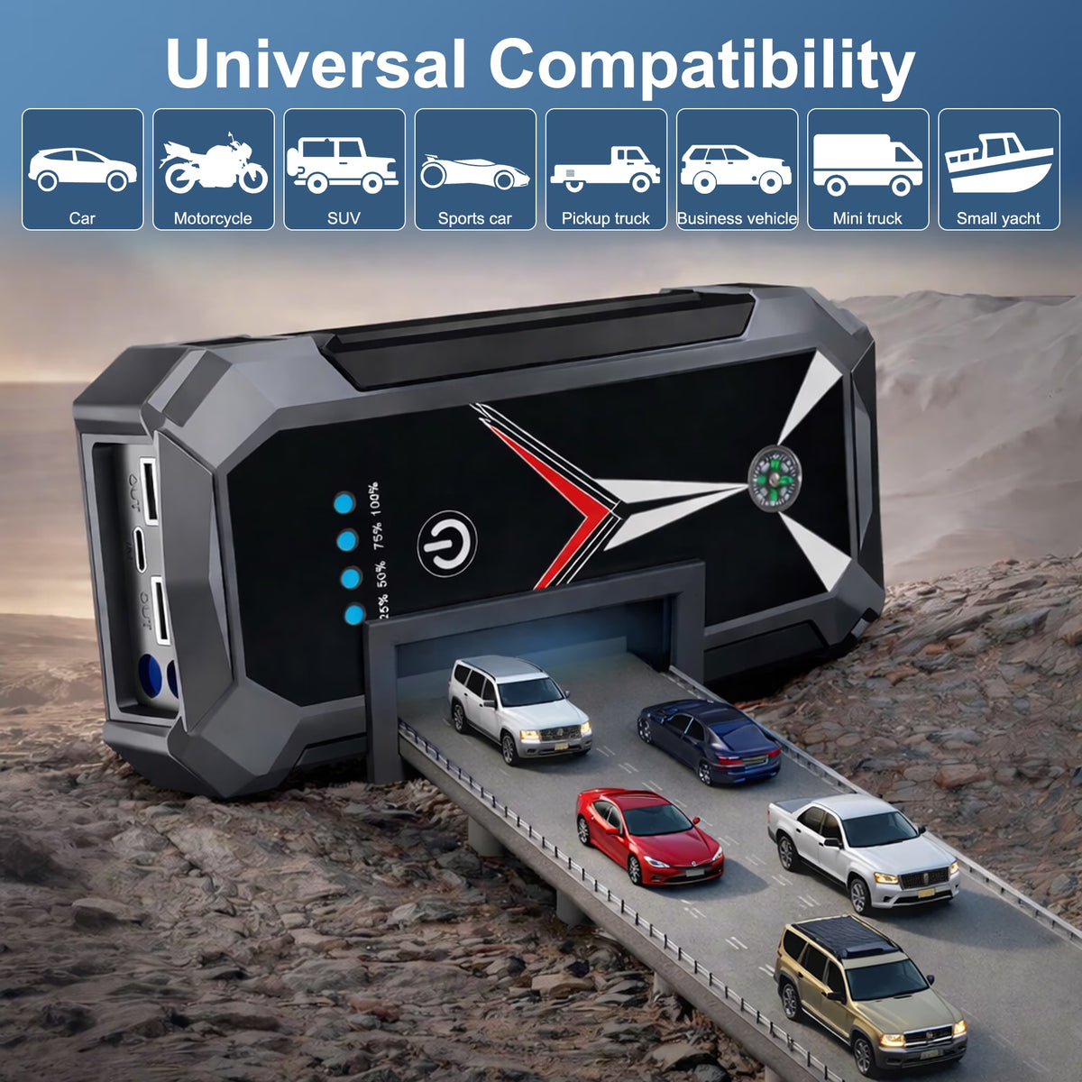 Panpaddle Portable Car Jump Starter - 4000A 10000 mAh for 12V Gas Diesel - Black