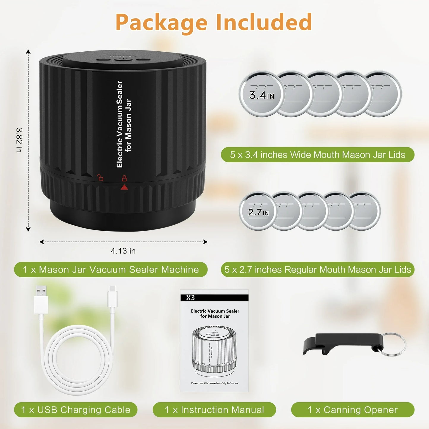 MOONORAH Electric Mason Jar Vacuum Sealer Kit for Wide Mouth and Regular Mouth Mason Jars, with Mouth and Regular Mason Lids, for Food Storage and Fermentation, Black