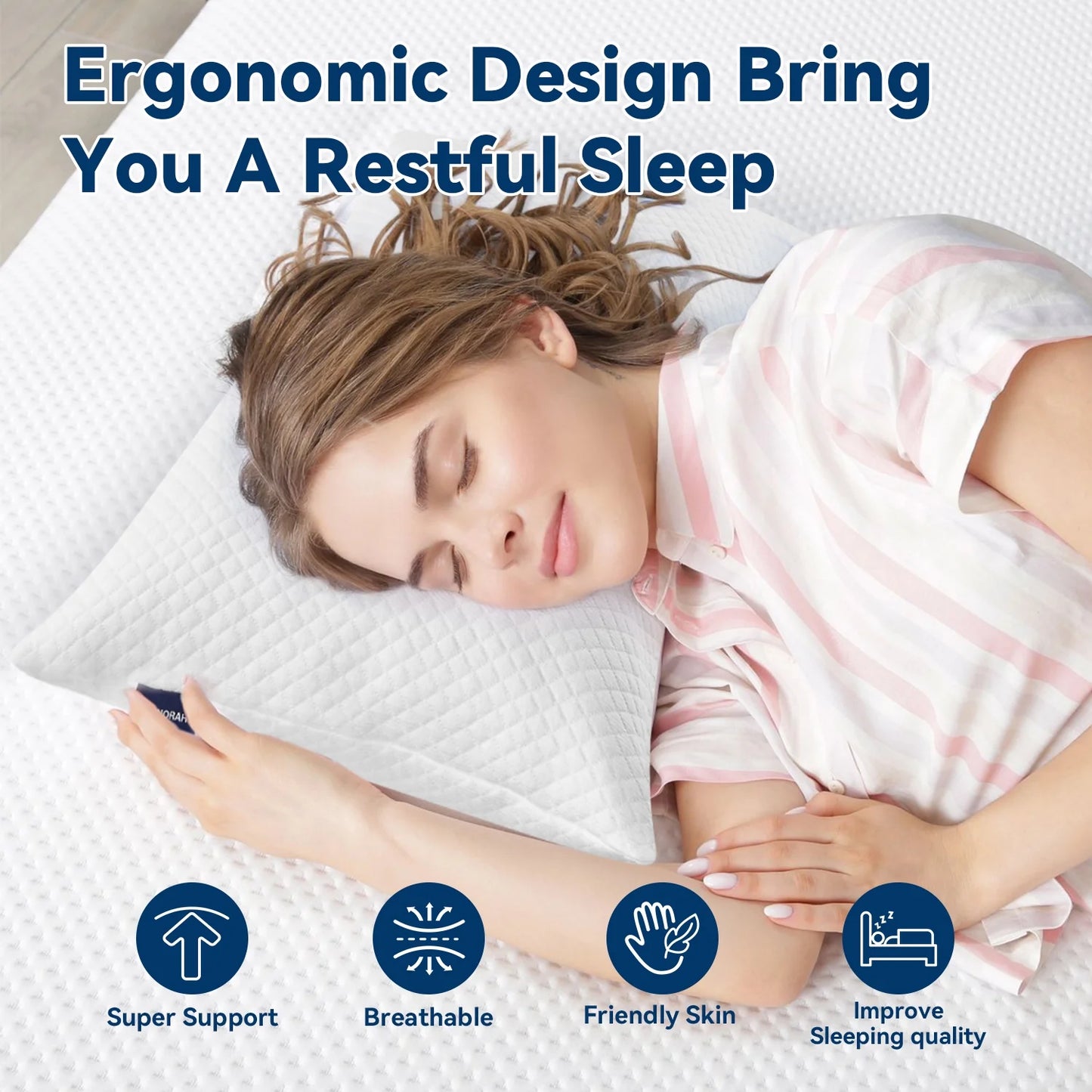 MOONORAH Cooling Shredded Memory Foam Bed Pillows Adjustable Firm Support Pillow for Side Back Stomach Sleepers, Bed Pillows Queen Size Set of 2, Removable Cover
