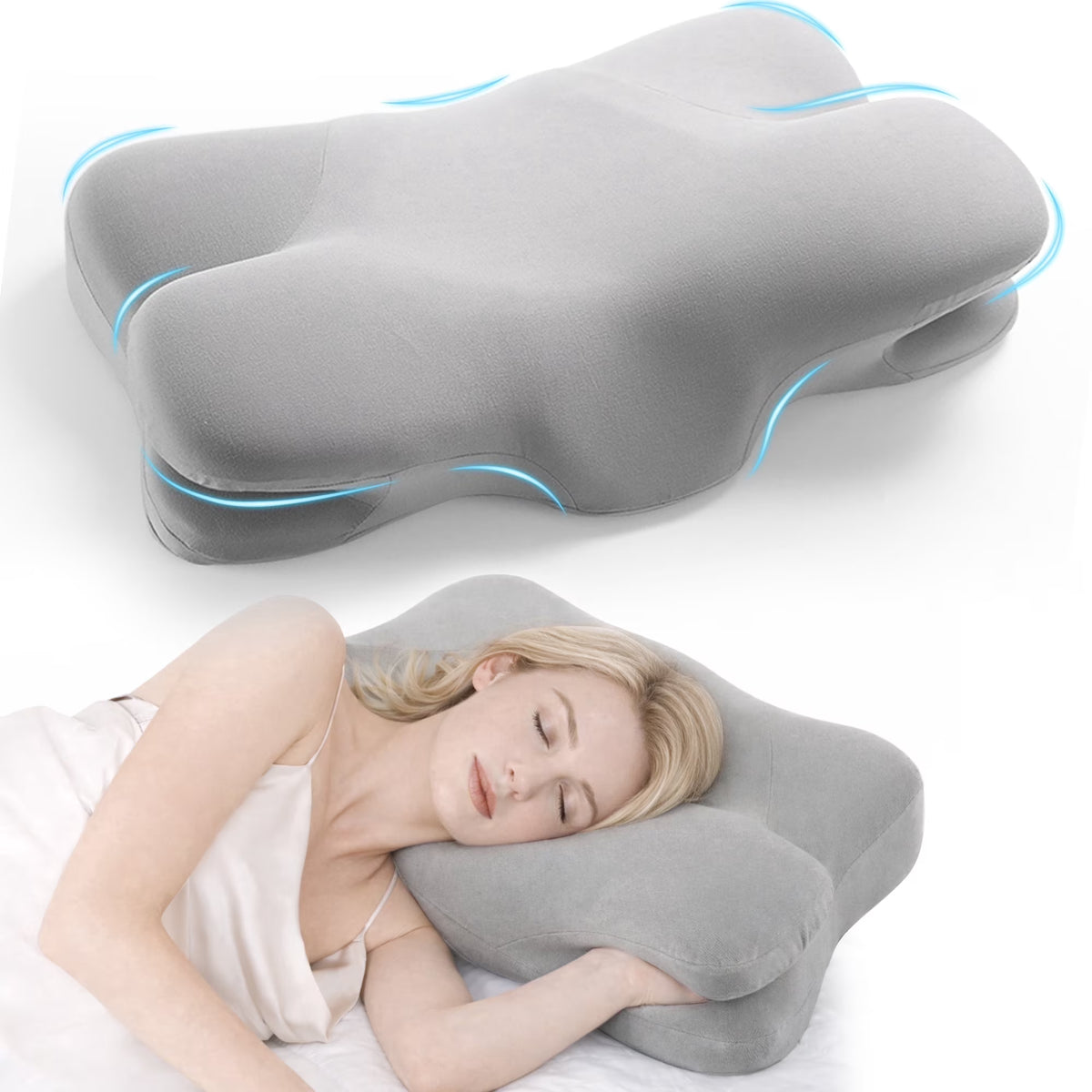 Kaipara Cervical Neck Pillow - Memory Foam Ergonomic Contour Cooling - Gray