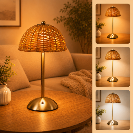 LAFAYTTE Cordless Rattan Boho Table Lamp, LED Rechargeable Dimmable Touch Control, 3 Color Temperature for Bedroom Living Room