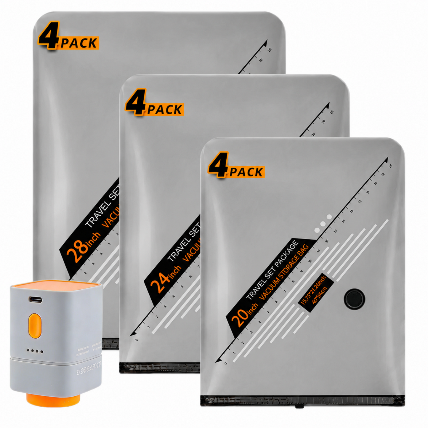 KAIPARA Vacuum Storage Bags with Electric Pump, 12 Pack Space Saver Bags for Clothes, Blankets & Seasonal Storage, 4 Small, 4 Medium, 4 Large