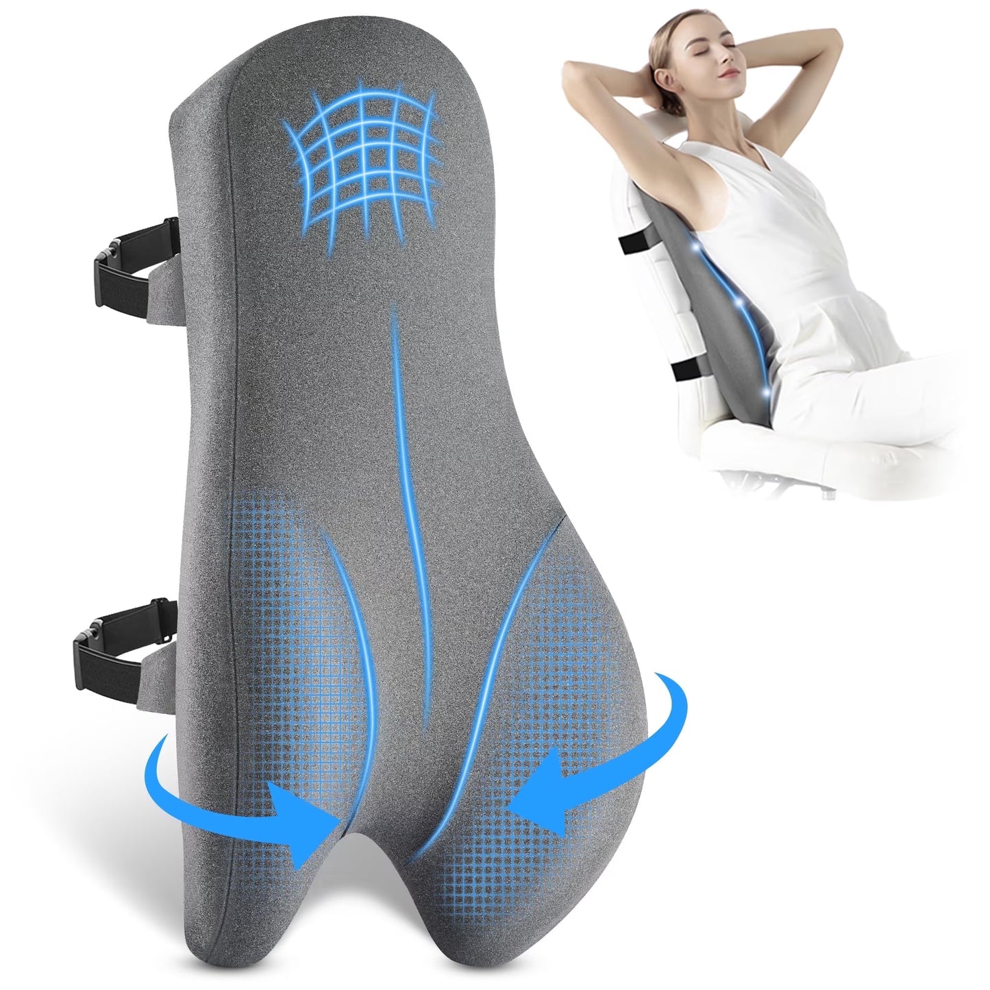 Kaipara Memory Foam Lumbar Support Pillow - Ergonomic Back Cushion - Gray