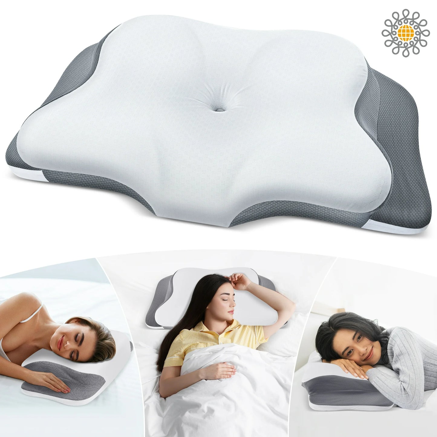 MOONORAH Cervical Memory Foam Pillows for Bed Orthopedic Contour Neck Pillow for Pain Relief Sleeping with Cooling Pillow Covers Gray Standard 24"×13"×4.7"