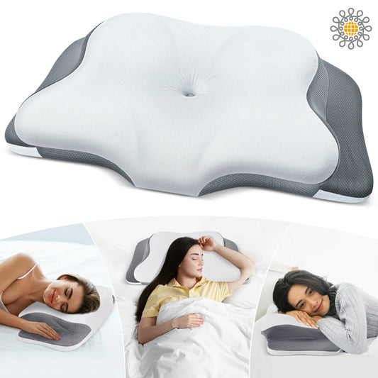MOONORAH Cervical Memory Foam Pillows for Bed Orthopedic Contour Neck Pillow for Pain Relief Sleeping with Cooling Pillow Covers Gray Standard 24"×13"×4.7"