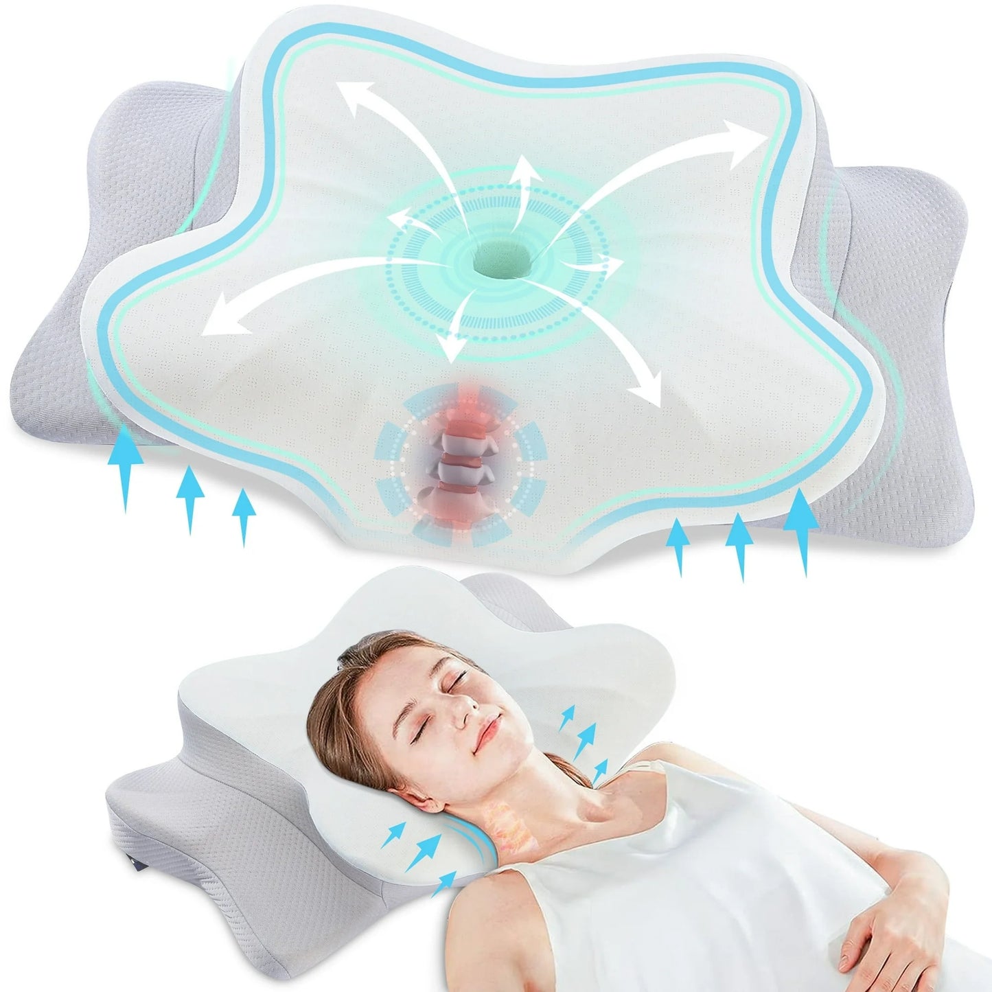 DONAMA Cervical Pillow for Neck Pain Relief,Contour Memory Foam Pillow,Ergonomic Orthopedic Neck Support Pillow for Side,Back and Stomach Sleepers with Breathable Pillowcase King Size Gray