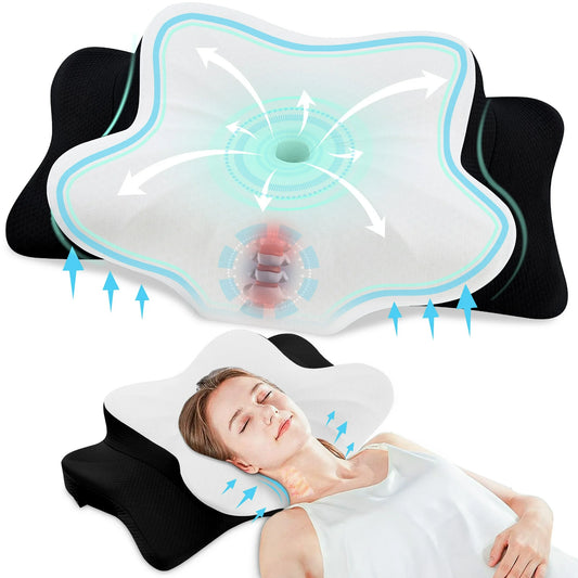 DONAMA Orthopedic Pillow for Neck Pain Relief,Cervical Travel Pillow,Contour Memory Foam Pillow,Ergonomic Pillows for Side Back&Stomach Sleepers with Breathable Pillowcase,Standard,Black