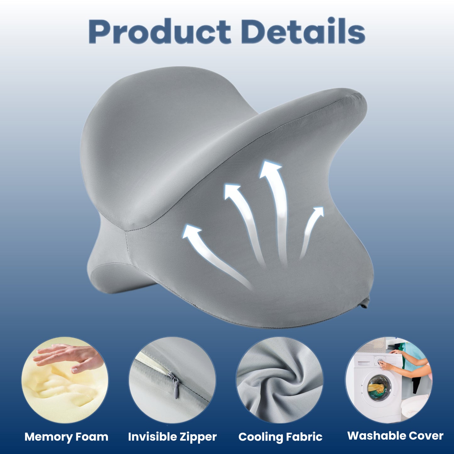 KAIPARA Knee Pillow for Side Sleepers, Contour Heart-Shape Memory Foam Cushion for Hip & Back Pain Relief, Ice Silk & Washable Cover, Gray