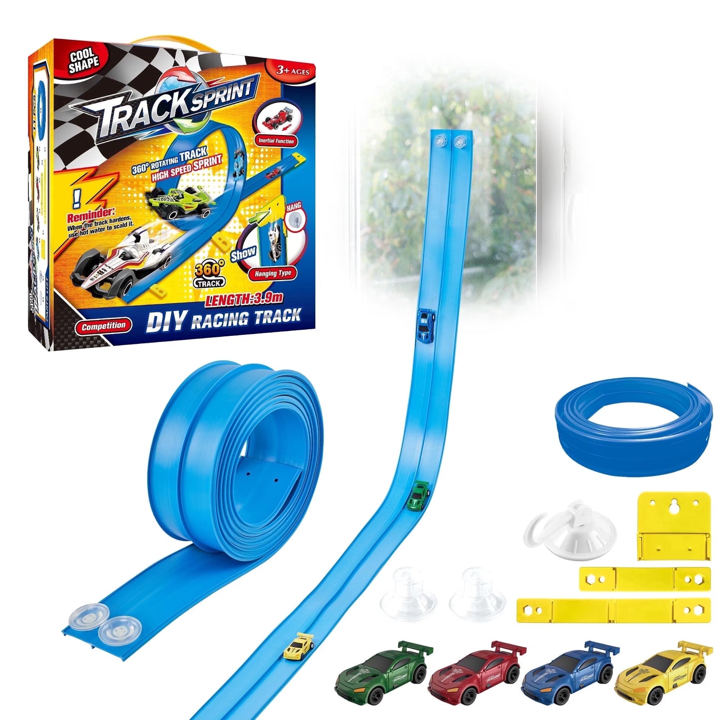Kaipara Race Track Toy - Flexible Track with 4 Pull-Back Cars - Blue