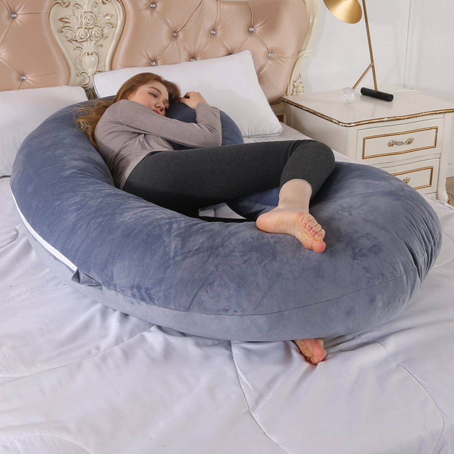 KAIPARA C Shaped Pregnancy Pillow for Sleeping, Full Body Support Pillow with Removable Washable Cover, Bed Pillow for Side Sleepers, Back, Belly, Hip & Leg Support, Grey