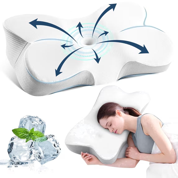 Kaipara Cervical Neck Pillow - Ergonomic Memory Foam with Cooling Cover - White