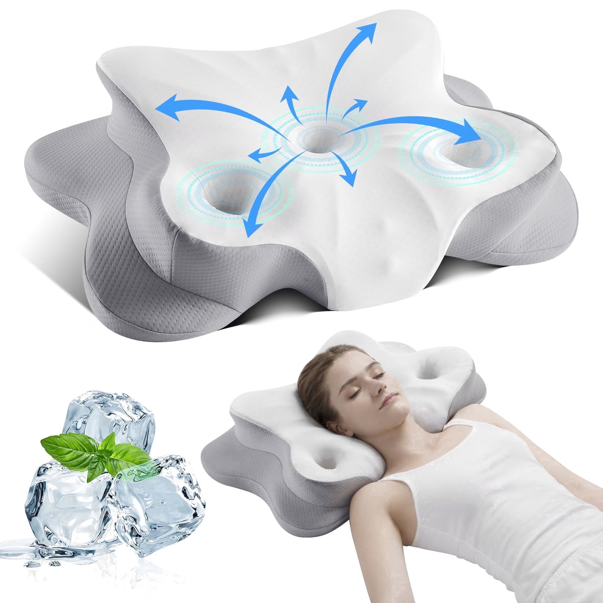 Kaipara Cervical Neck Pillow - Ergonomic Memory Foam for Side and Back Sleepers - Gray
