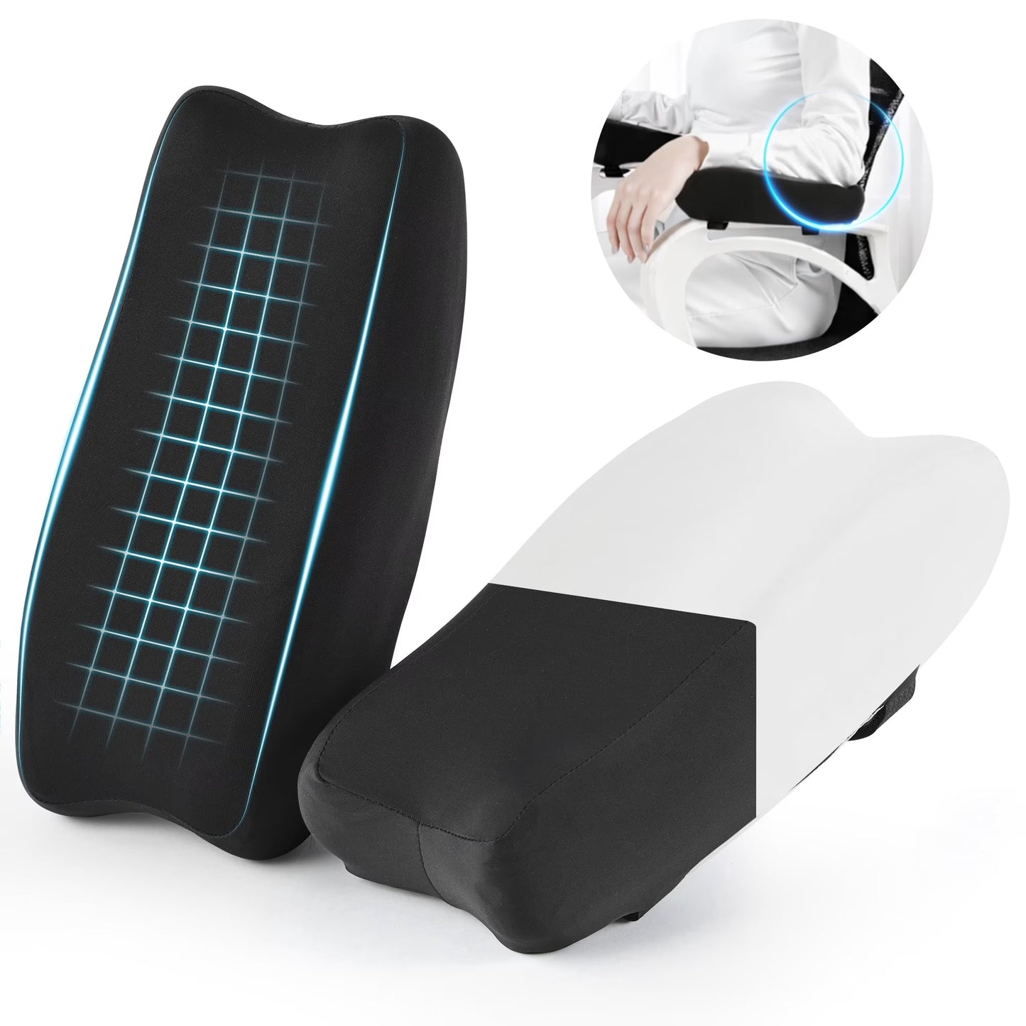 Kaipara Ergonomic Armrest Pads - Memory Foam Cushions - Set of 2, Black