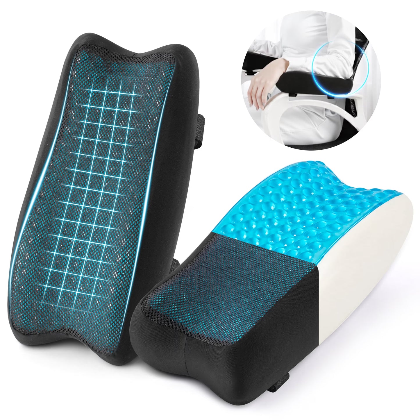 Kaipara Cooling Gel Memory Foam Armrest Pads - Ergonomic Elbow Support - 2 Pack, Black