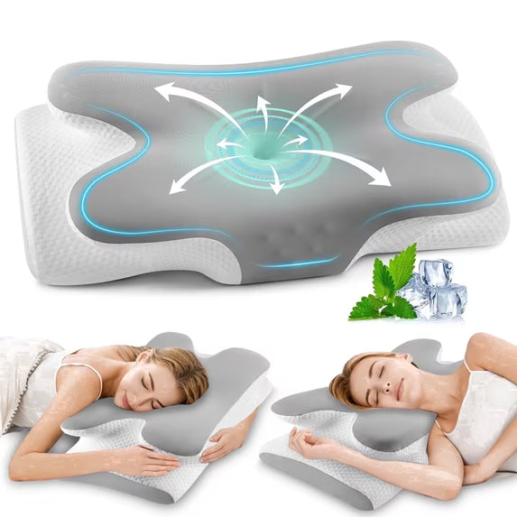 Kaipara Cervical Neck Pillow - Memory Foam Orthopedic Support - Gray White