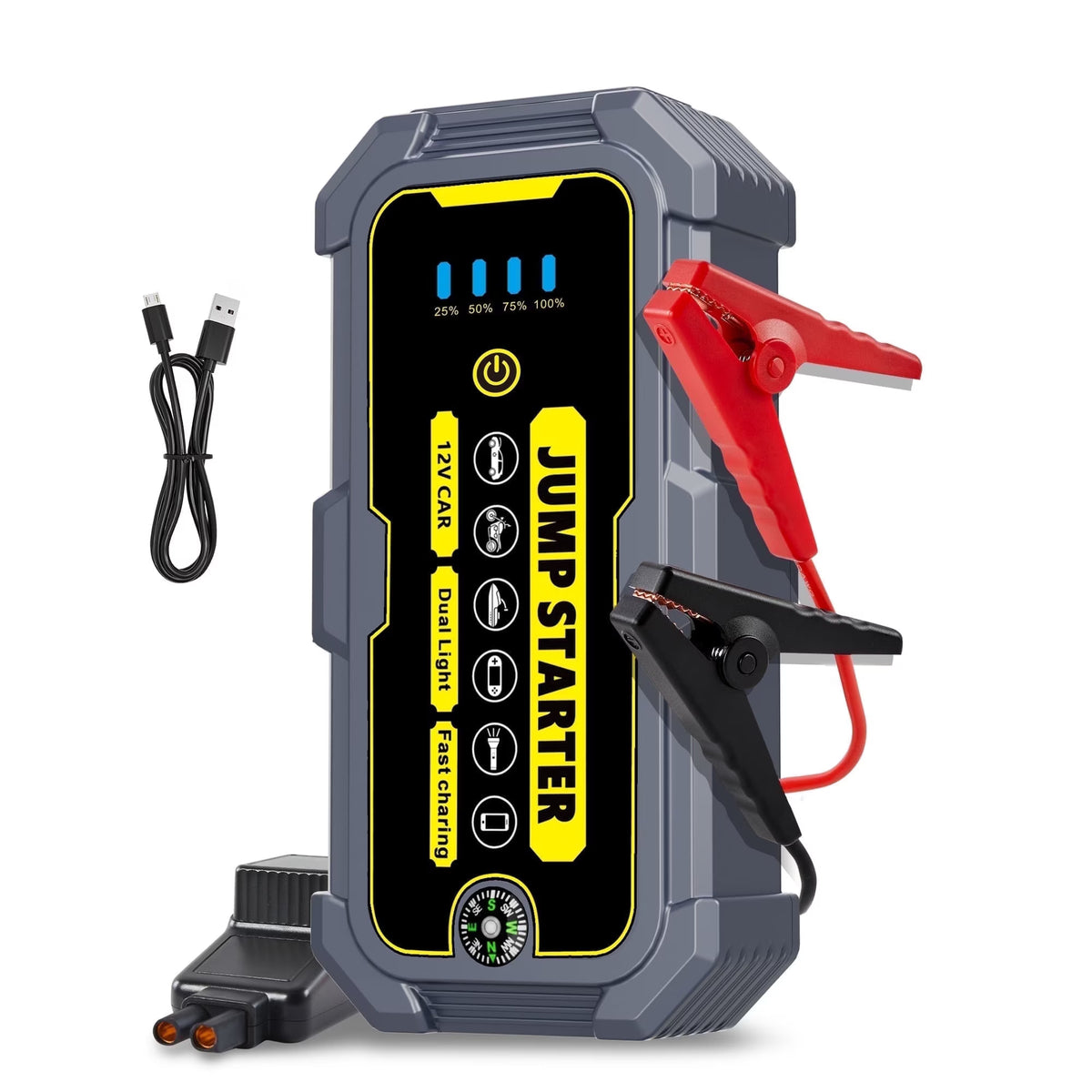 Panpaddle 4000A Car Jump Starter, 10000mAh Portable Power Bank for 12V Gas/Diesel Engines, with LED Light, Compass & Quick-Charge