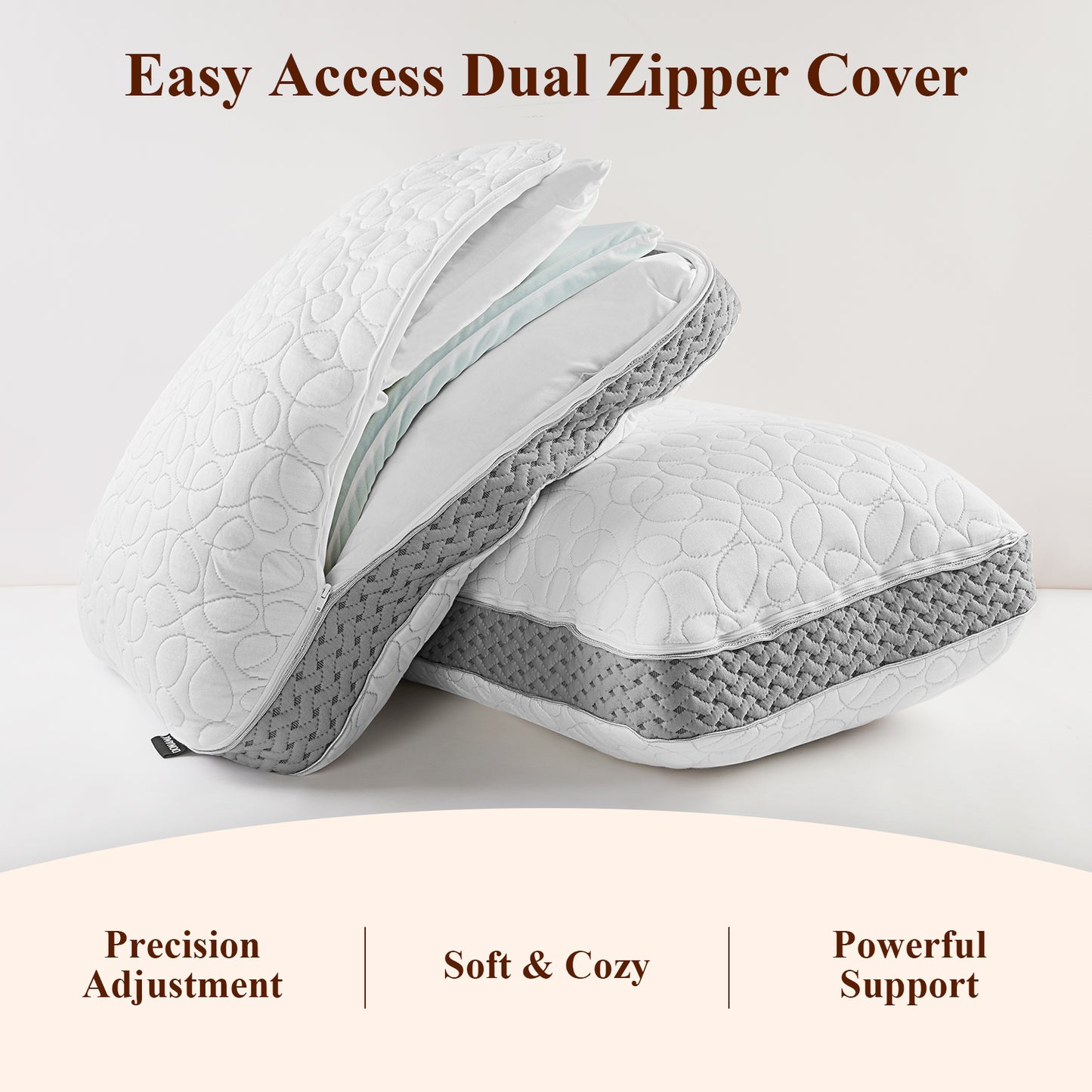 D O N A M A Adjustable Layer Cervical Pillow – 3-Layer customizable pillow with soft & firm inserts for personalized comfort, ergonomic support for side, back & stomach sleepers, removable washable cover, 20"x26"