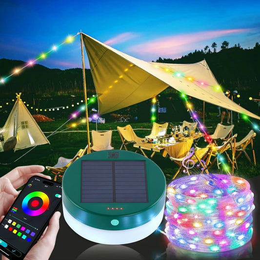 LOFTER-PRO Camping String Lights, 30s Quick Storage Rechargeable Tent Lights 9 Lighting Modes, Hanging Waterproof LED Fairy Lamps for Room Garden Yard Porch Wedding Party Decor, Solar USB Charge