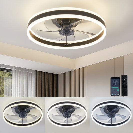 LOFTER-Pro Ceiling Fans with Lights and Remote, 19.7 in Low Profile Flush Mount Ceiling Fan, 3000-6000K Dimmable LED Fan Light, 6 Wind Speeds for Bedroom, Kitchen, Kids Room, Black