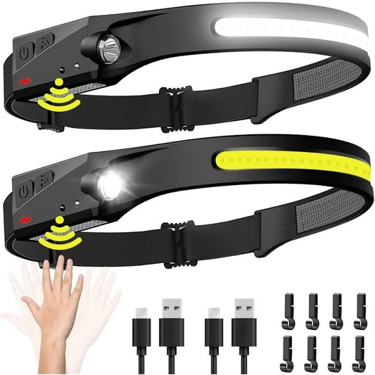 LOFTER-Pro Head Lamps, 2PCS LED Headlamps, Motion Sensor Head Lamp, Rechargeable Super Bright Lumen Headlights 230° Wide Beam for Camping, Hiking, Running