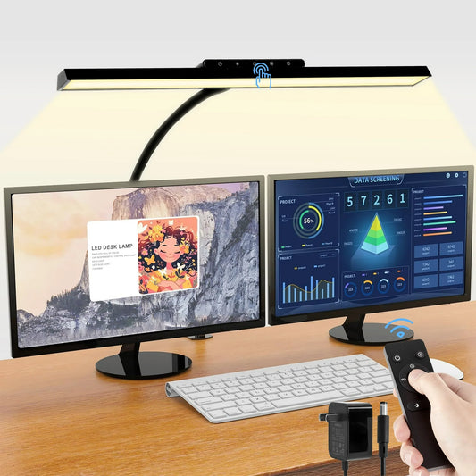 LOFTER-Pro LED Desk Lamps with Clamp, Architect Table Lights for Home Office, 3 Colors Stepless Dimming, Long Flexible Gooseneck Table Lamp with Touch Control and Remote Control, Black