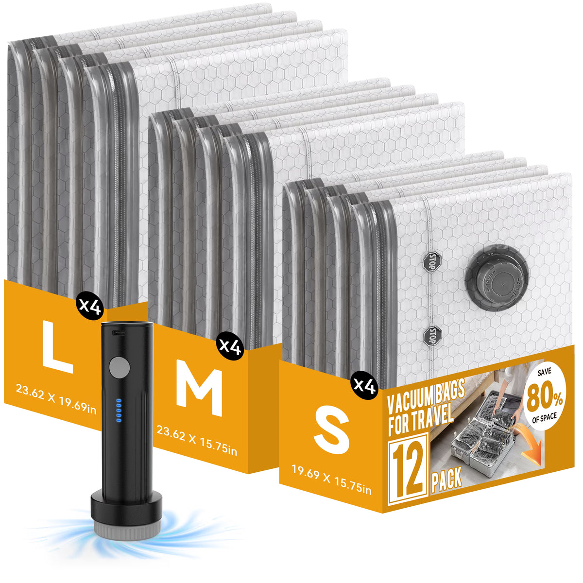 MOONORAH Vacuum Storage Bags - Electric Pump - 12 Pack