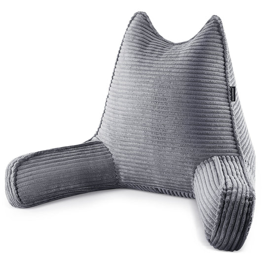 MOONORAH Backrest Reading Pillow with Arms Back Support for Sitting Up in Bed, Back Pillow with Shredded Memory Foam for Adult - Gray