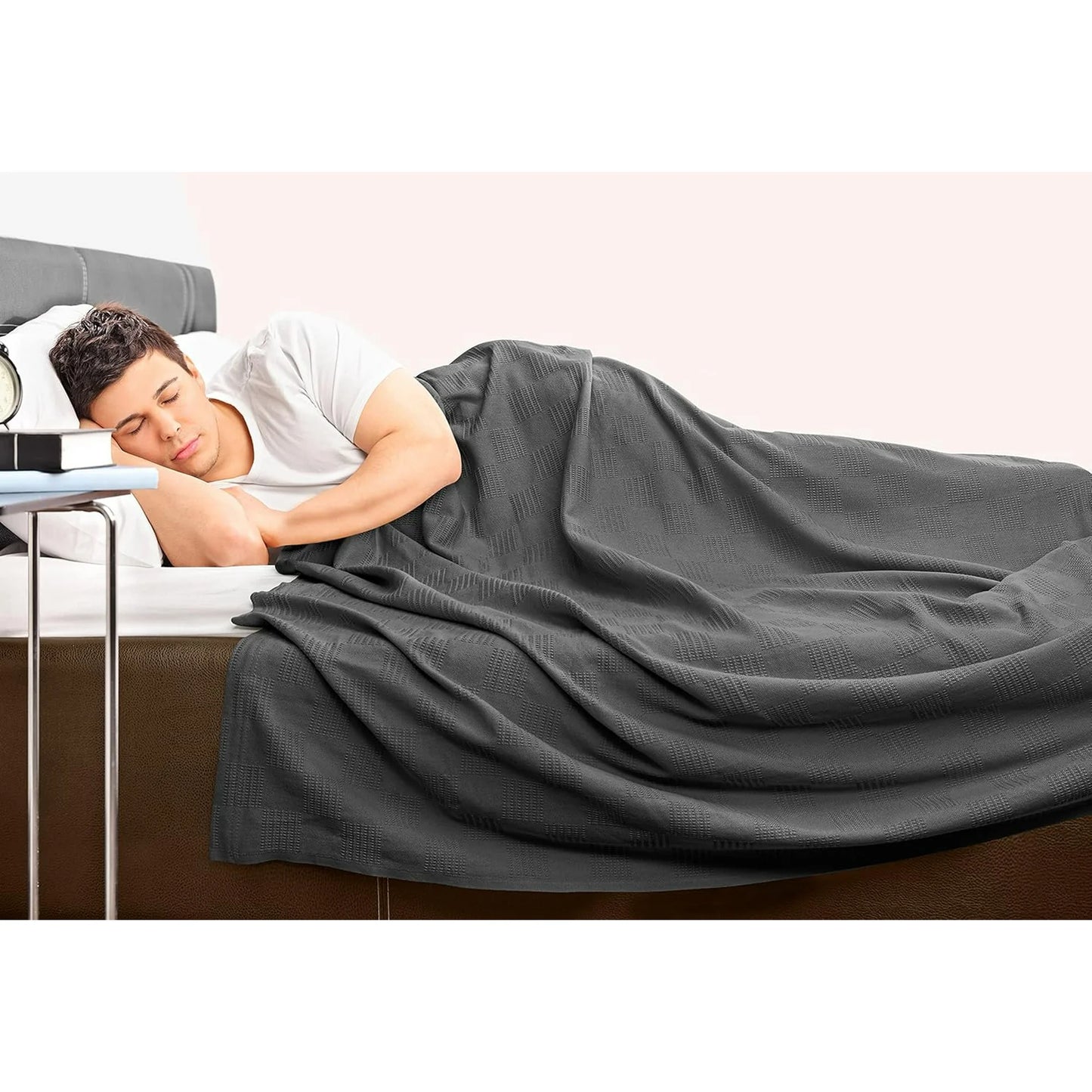 MOONORAH Bed Blanket, 100% Cotton Waffle Blanket Twin XL Size Soft Lightweight Bed Blanket for All Season, Cooling Blankets for Bed, 70" x 80", Gray