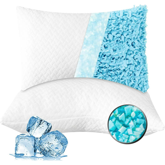 MOONORAH Cooling Shredded Memory Foam Bed Pillows Adjustable Firm Support Pillow for Side Back Stomach Sleepers, Bed Pillows Queen Size Set of 2, Removable Cover