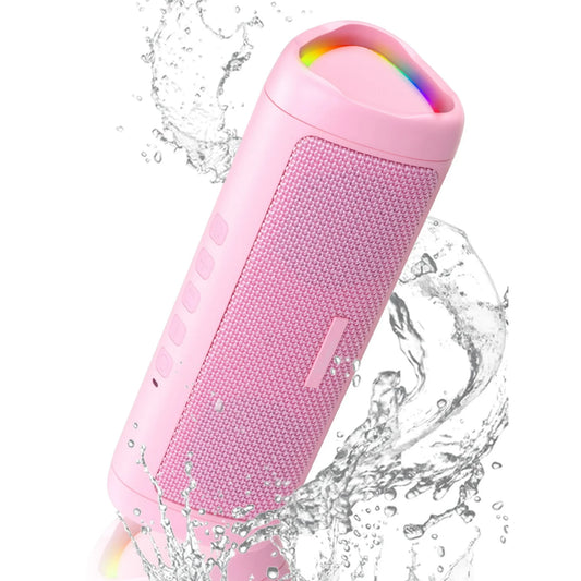 MOONORAH Bluetooth Speaker, Portable Wireless Bluetooth Speaker with HD Sound, IPX5 Waterproof, 24-Hour Playtime with Lights, Bluetooth 5.3, TWS Paring, Wireless Speaker for Home, Outdoors, Pink