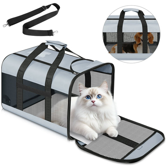 MOONORAH Cat Carrier, Pet Travel Carrier Airline Approved Soft Bag for Cats Dogs Small Pets, Collapsible Portable Soft Sided Pet Carrier for Small Pets up to 30 Lbs, 18.9x 11.8x11.8inch, Grey