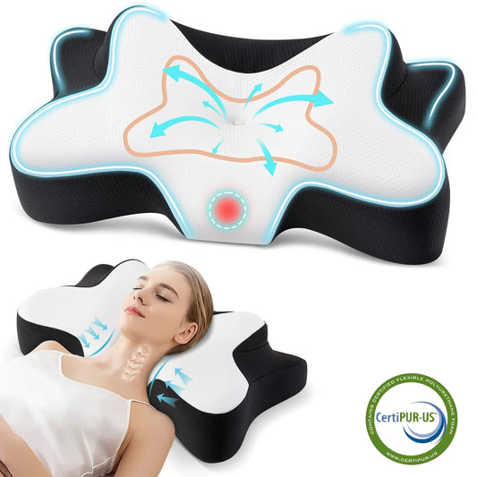 MOONORAH Cervical Pillow for Sleeping Neck Pain Relief with Pillowcase Standard/Queen Blue+Black