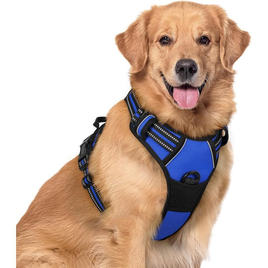 MOONORAH Dog Harness, No-Pull Pet Harness with 2 Leash Clips, Adjustable Soft Padded Dog Vest, Reflective Outdoor Pet Oxford Vest with Easy Control Handle for Large Dogs, Navy Blue