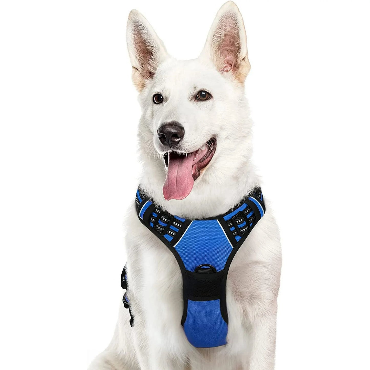 MOONORAH Dog Harness, No-Pull Pet Harness with 2 Leash Clips, Adjustable Soft Padded Dog Vest, Reflective Outdoor Pet Oxford Vest with Easy Control Handle for Medium Dogs, Navy Blue