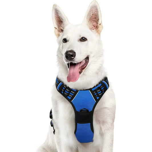 MOONORAH Dog Harness, No-Pull Pet Harness with 2 Leash Clips, Adjustable Soft Padded Dog Vest, Reflective Outdoor Pet Oxford Vest with Easy Control Handle for Medium Dogs, Navy Blue