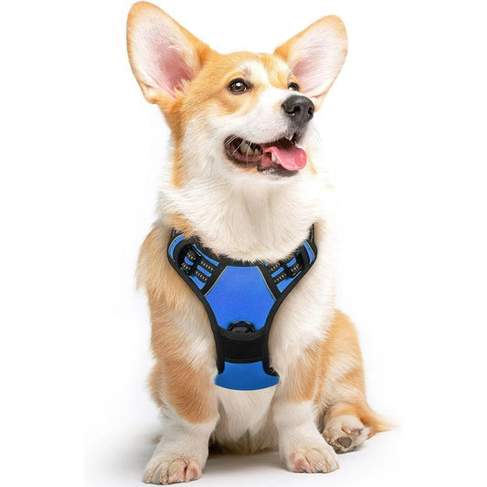MOONORAH Dog Harness, No-Pull Pet Harness with 2 Leash Clips, Adjustable Soft Padded Dog Vest, Reflective Outdoor Pet Oxford Vest with Easy Control Handle for Small Dogs, Navy Blue