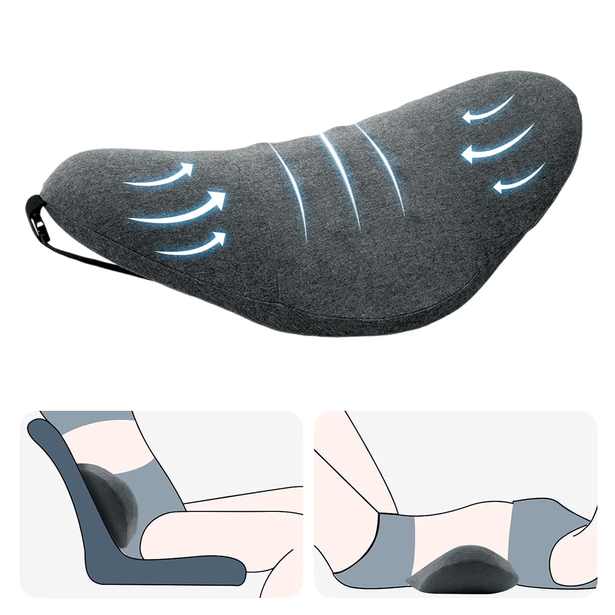 MOONORAH Memory Foam Lumbar Pillow - Support for Back Sleepers - Gray