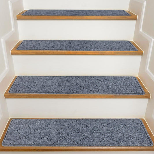 MOONORAH Stair Treads Non Slip Carpet Mat for Wooden Steps with Reusable Adhesive, Polyester TPR Backing Edging Stair Rugs 30'' X 8'' Indoor Stair Runners for Kids Elders & Dogs -4pc, Dark Grey