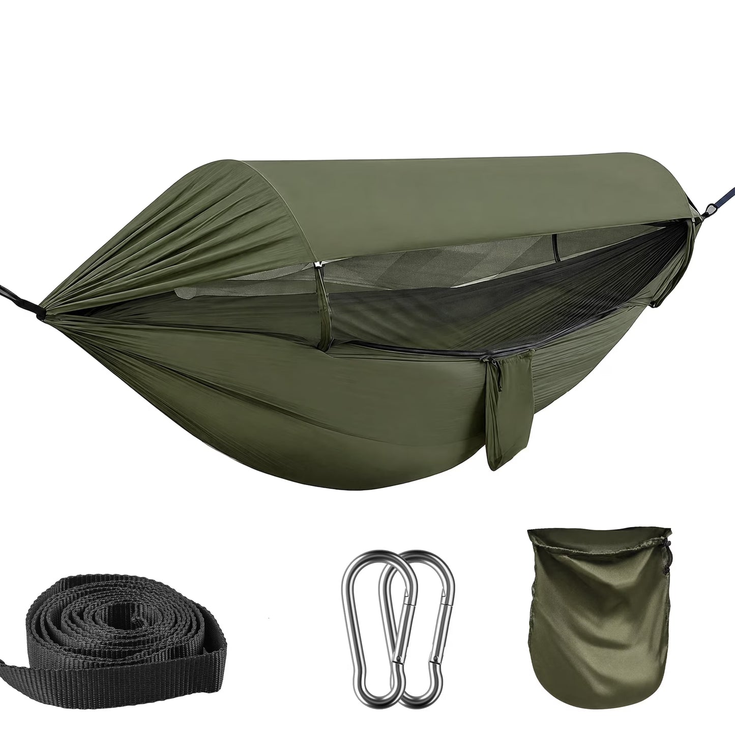 MOONORAH Portable Camping Hammock with Sun Shade Canopy, Lightweight Breathable Hammock with Storage Bag (Olive Green)