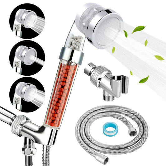 MOONORAH Shower Head, 3-Setting High Pressure Handheld Shower Head with Filter, Reduces Dry Skin and Hair Loss, Multiple Spray Modes Shower Head Kits with 59" Hose and Bracket