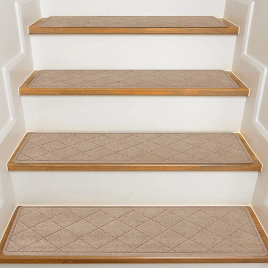 MOONORAH Non-Slip Washable Staircase and Floor Step Tread, Polyester Begie, 30'' X 8'', 15 Count