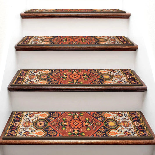 MOONORAH Stair Treads for Wooden Steps Indoor, Non Slip Reusable Staircase Step Soft Carpet Rugs, 15 Pack 30 X 8 Stair Runners for Kids Elders and Pets Dogs - Colorful Flowers Pattern