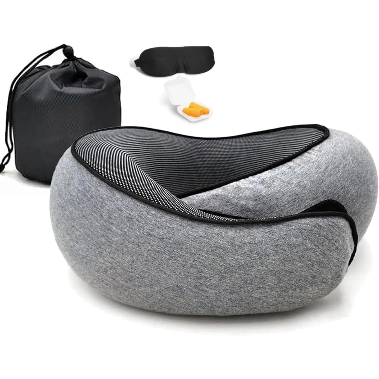 MOONORAH Travel Pillows for Airplanes, Travel Neck Pillow Travel Pillow, 360° Support Memory Foam Travel Pillow with 3D Contoured Eye Mask, Earplugs and Storage Bag for Airplanes Offices, Cars, Gray