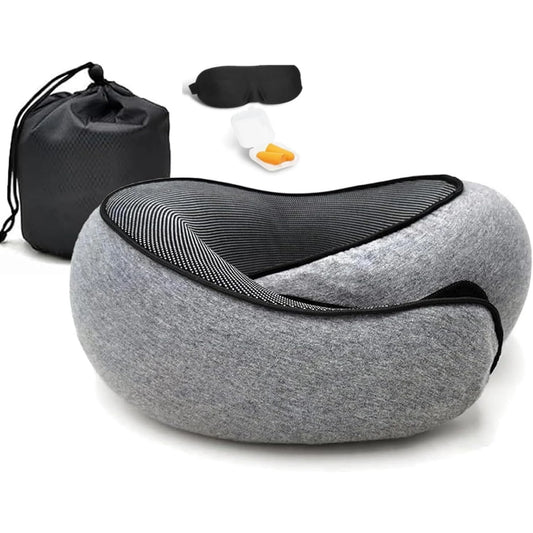 MOONORAH Travel Pillows for Airplanes, Travel Neck Pillow Travel Pillow, 360° Support Memory Foam Travel Pillow with 3D Contoured Eye Mask, Earplugs and Storage Bag for Airplanes Offices, Cars, Gray