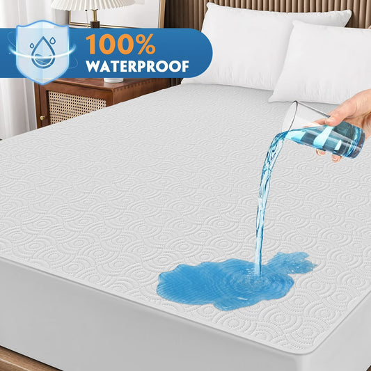 WANALIT Waterproof Mattress Protector, Queen Size Mattress Pad Noiseless Fit 2"-7" Depth Bed, Soft Breathable Dirt-Proof Bed Mattress Cover Washable for Home, Bedroom, Hotel