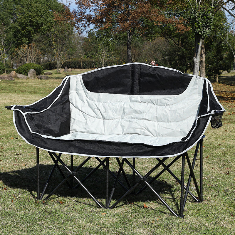 MOONORAH Double Camping Chair, Oversized 660lbs Heavy Duty Loveseat for Adults Portable Folding 2 Person Couch Padded Comfortable Two Seat with Cup Holder for Outdoor Lawn Backyard, Black/Grey