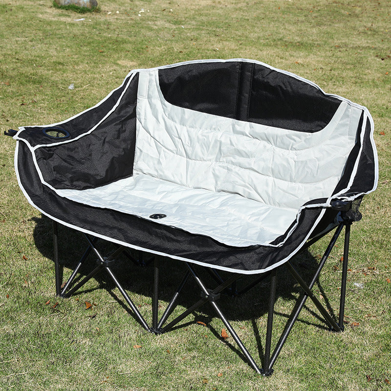 MOONORAH Double Camping Chair, Oversized 660lbs Heavy Duty Loveseat for Adults Portable Folding 2 Person Couch Padded Comfortable Two Seat with Cup Holder for Outdoor Lawn Backyard, Black/Grey