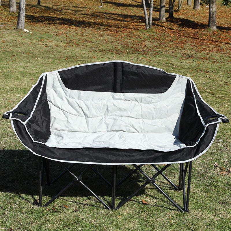 MOONORAH Double Camping Chair, Oversized 660lbs Heavy Duty Loveseat for Adults Portable Folding 2 Person Couch Padded Comfortable Two Seat with Cup Holder for Outdoor Lawn Backyard, Black/Grey