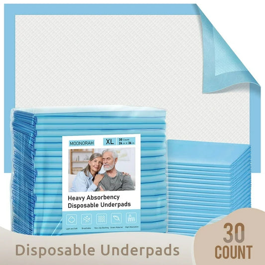 OTDLIGHT Disposable Underpads, Incontinence Bed Pads Super Absorbent Underpads 24" x 36" XL-Size, Waterproof Pee Pads, Thick Quilted Chucks Pee Pads for Adults, Kids and Babies, 30 Count