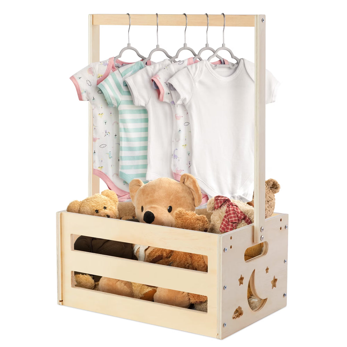 Onekawa Baby Shower Storage Crate - Wooden Freestanding Basket with Handle